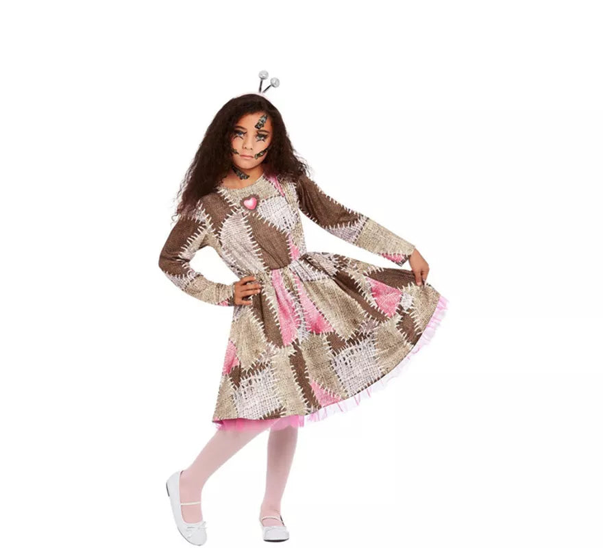 Translation missing: es.Disfraz de Muñeca Vudú marrón y rosa para niña