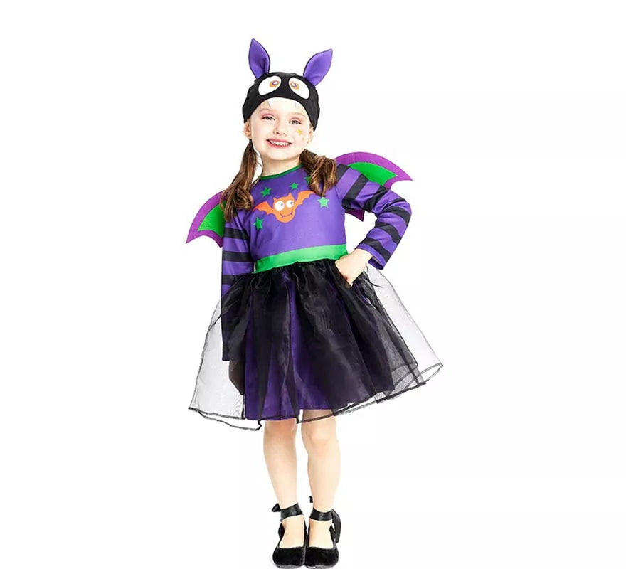 Translation missing: it.Disfraz de Murciélago morado con gorro y alas para bebé y niña