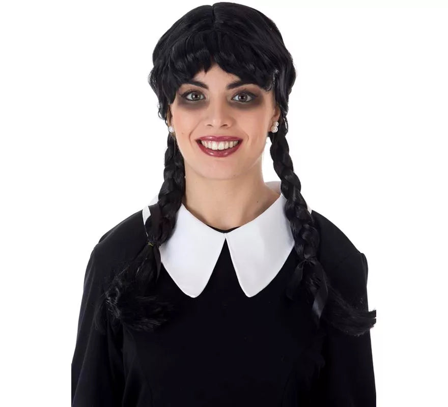 Translation missing: es.Disfraz con peluca de Niña Siniestra Clásico negro para mujer