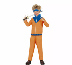 Disfraz de Ninja de Anime Naranja y Azul para niño