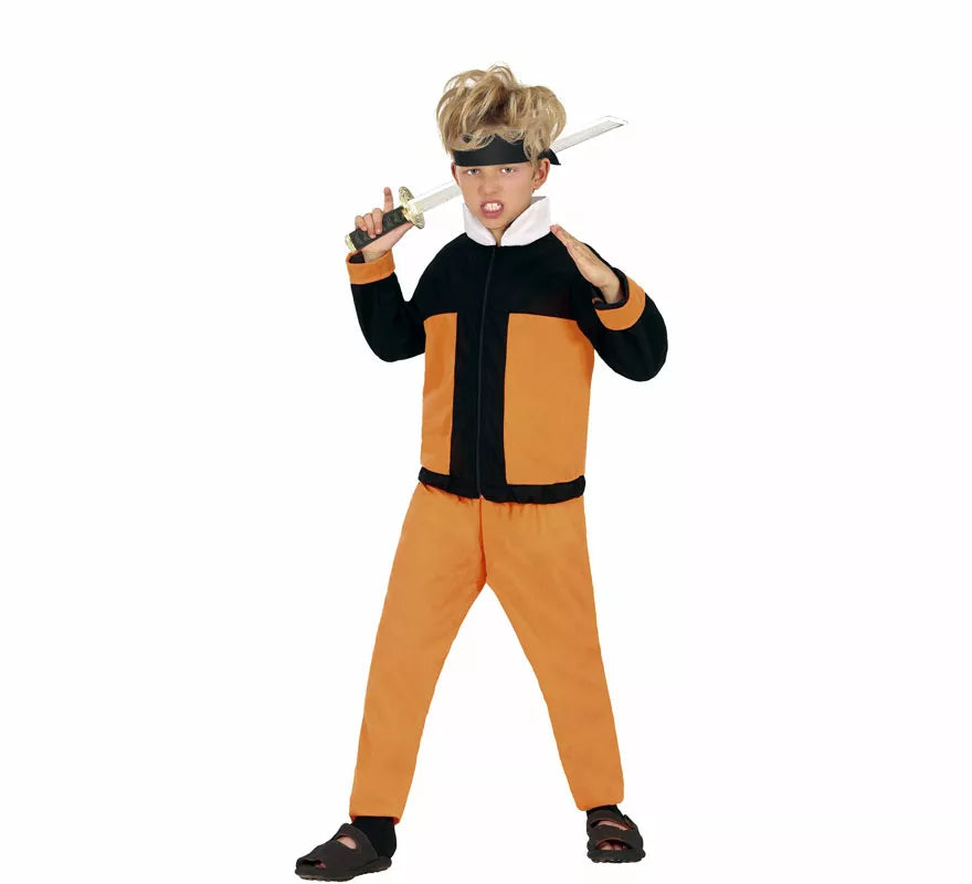 Disfraz de Ninja de Anime Naranja y Negro para niño