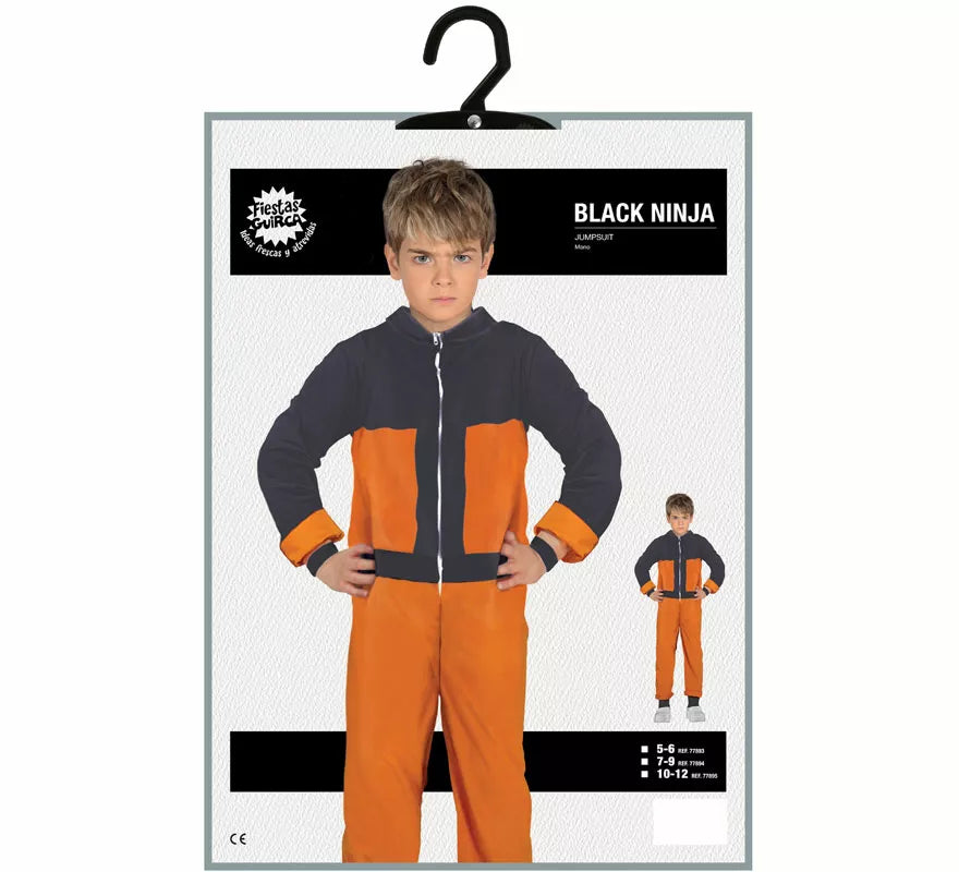 Disfraz de Ninja de Anime Naranja y Negro para niño