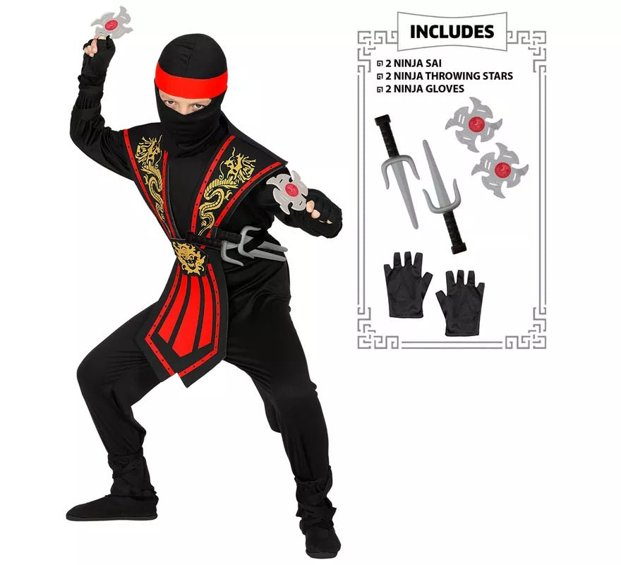 Disfraz de Ninja Kombat Rojo con Armas para niño