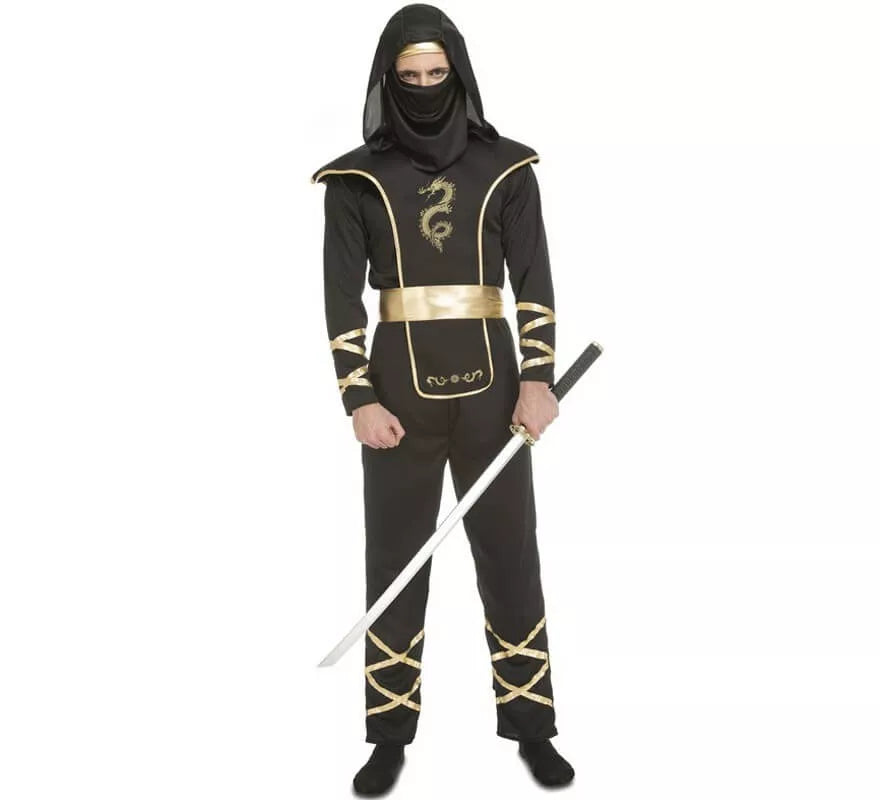 Translation missing: it.Disfraz de Ninja Negro y Dorado para hombre