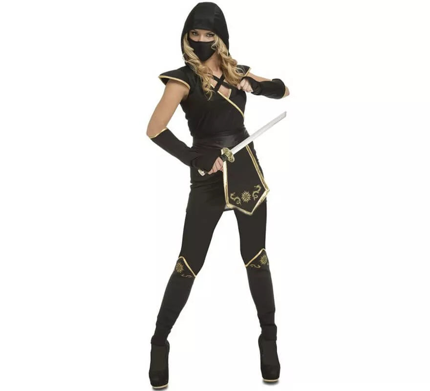Translation missing: it.Disfraz de Ninja Negro y Dorado para mujer
