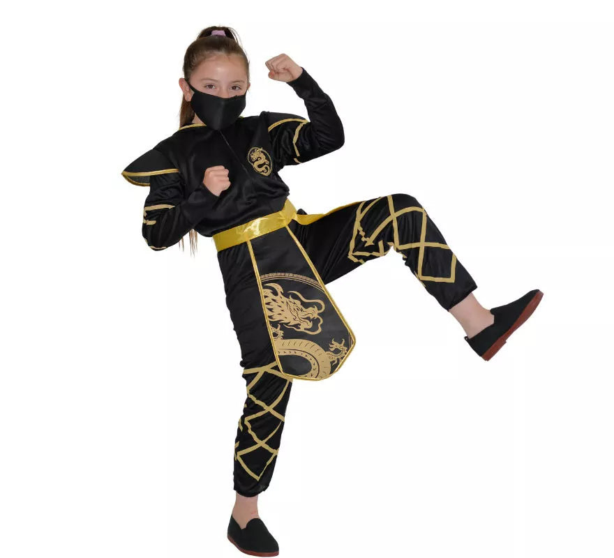 Translation missing: it.Disfraz de Ninja Negro y Dorado para niña