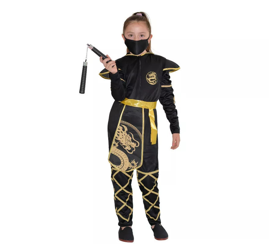 Translation missing: es.Disfraz de Ninja Negro y Dorado para niña