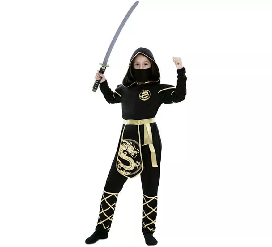 Translation missing: it.Disfraz de Ninja Negro y Dorado para niña