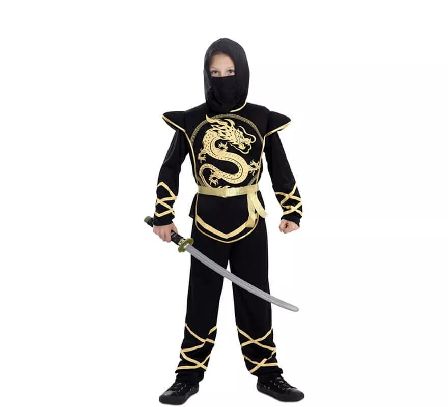 Translation missing: it.Disfraz de Ninja Negro y Dorado para niño