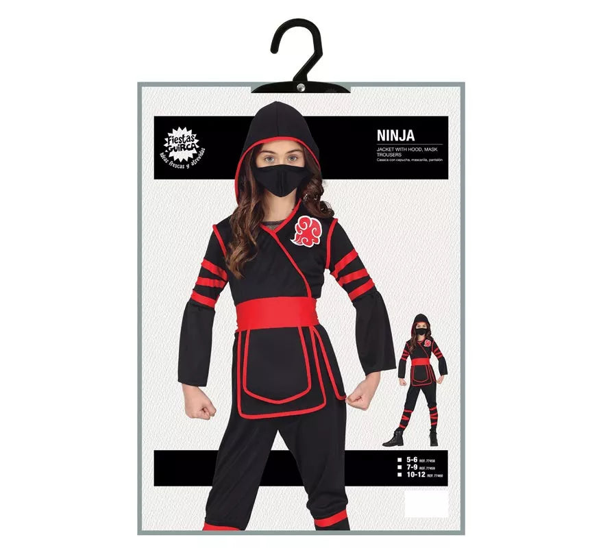 Translation missing: it.Disfraz de Ninja negro y rojo para niña