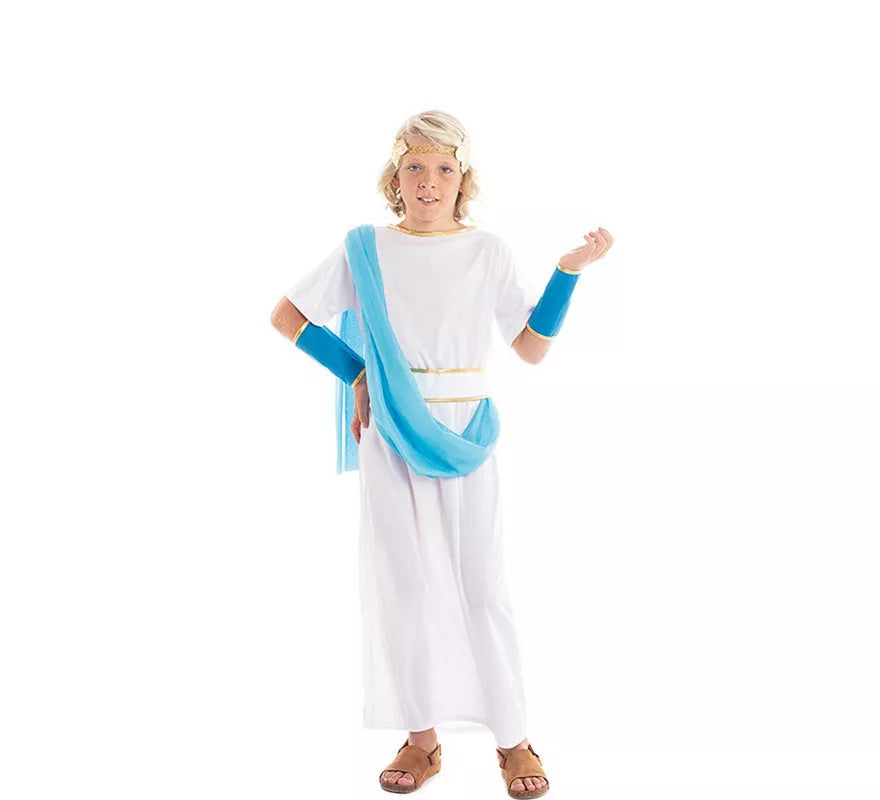Translation missing: es.Disfraz de Noble Griego blanco y azul para niño