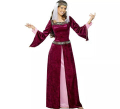 Costume medievale medievale di borgogna per donna