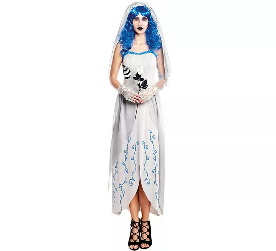 Translation missing: it.Disfraz de Novia Cadáver adornos azules para mujer