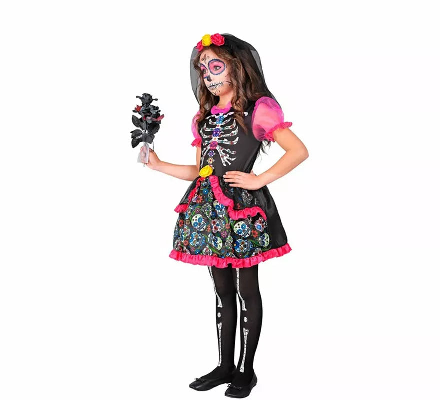 Disfraz de Novia Catrina Día de los Muertos para niña