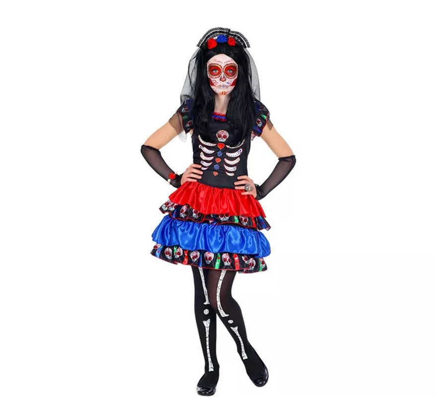 Translation missing: it.Disfraz de Novia Esqueleto Catrina para niña