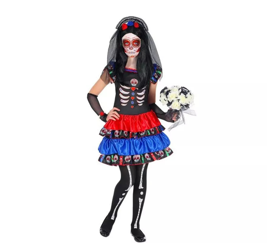 Translation missing: it.Disfraz de Novia Esqueleto Catrina para niña