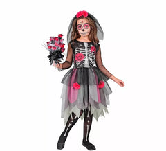 Costume da sposa scheletro con copricapo per bambine
