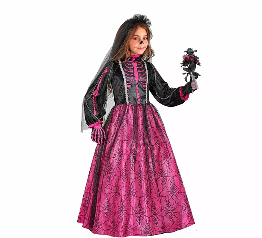 Translation missing: it.Disfraz de Novia Esqueleto fucsia para niña
