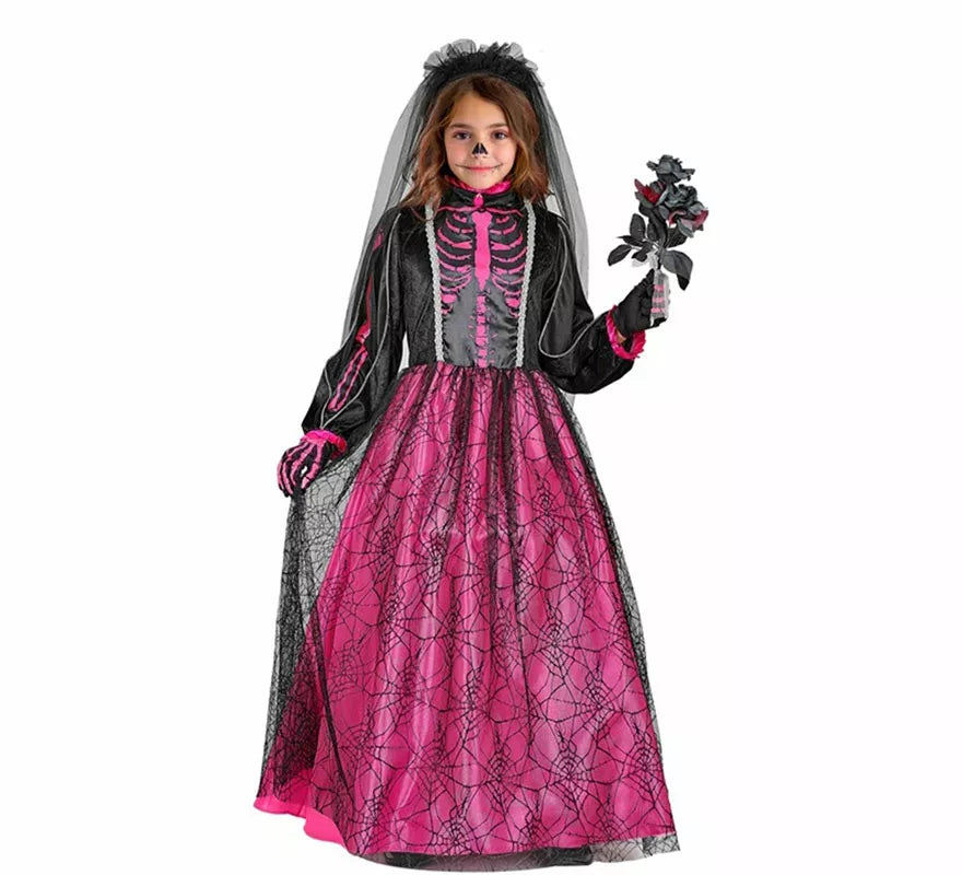 Translation missing: it.Disfraz de Novia Esqueleto fucsia para niña