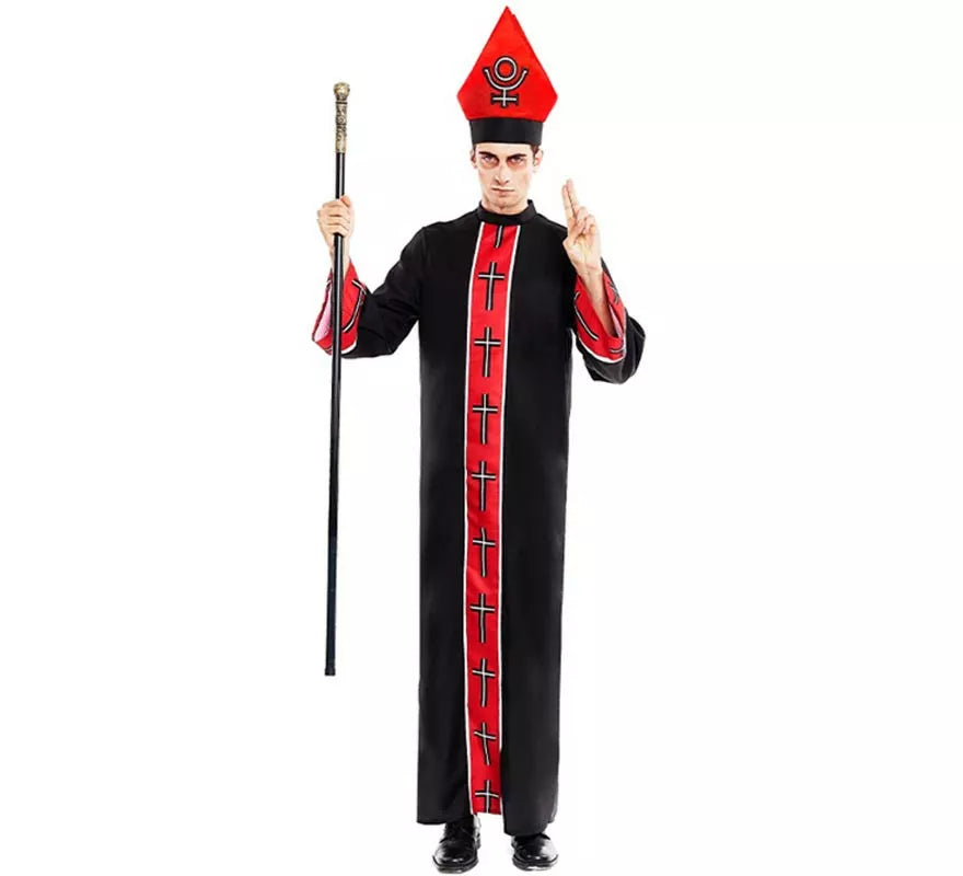 Translation missing: it.Disfraz de Obispo Satánico con estola negro y rojo para hombre