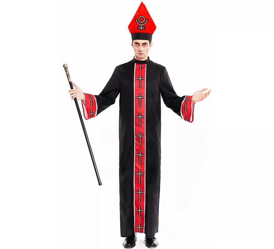 Translation missing: it.Disfraz de Obispo Satánico con estola negro y rojo para hombre
