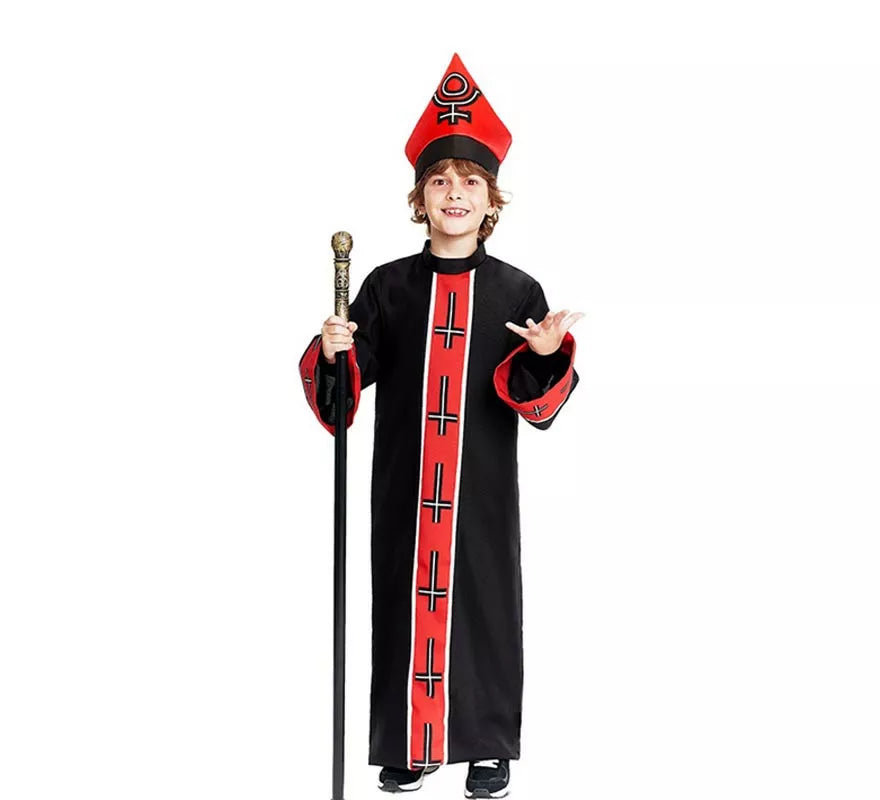 Translation missing: it.Disfraz de Obispo Satánico con estola negro y rojo para niño