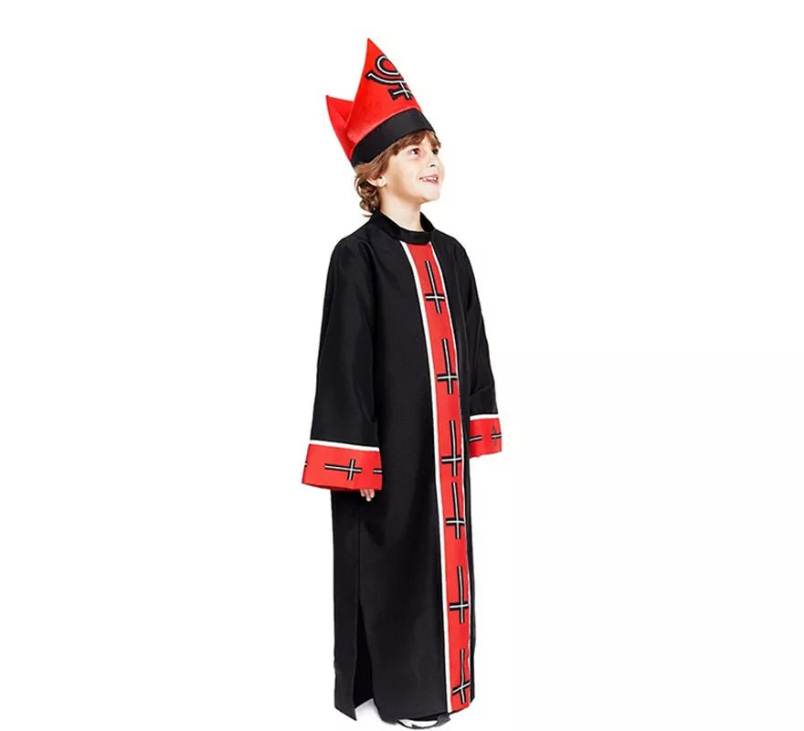 Translation missing: es.Disfraz de Obispo Satánico con estola negro y rojo para niño