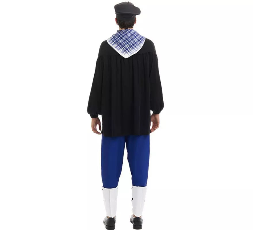 Disfraz de Olentzero negro y azul con pañuelo para hombre