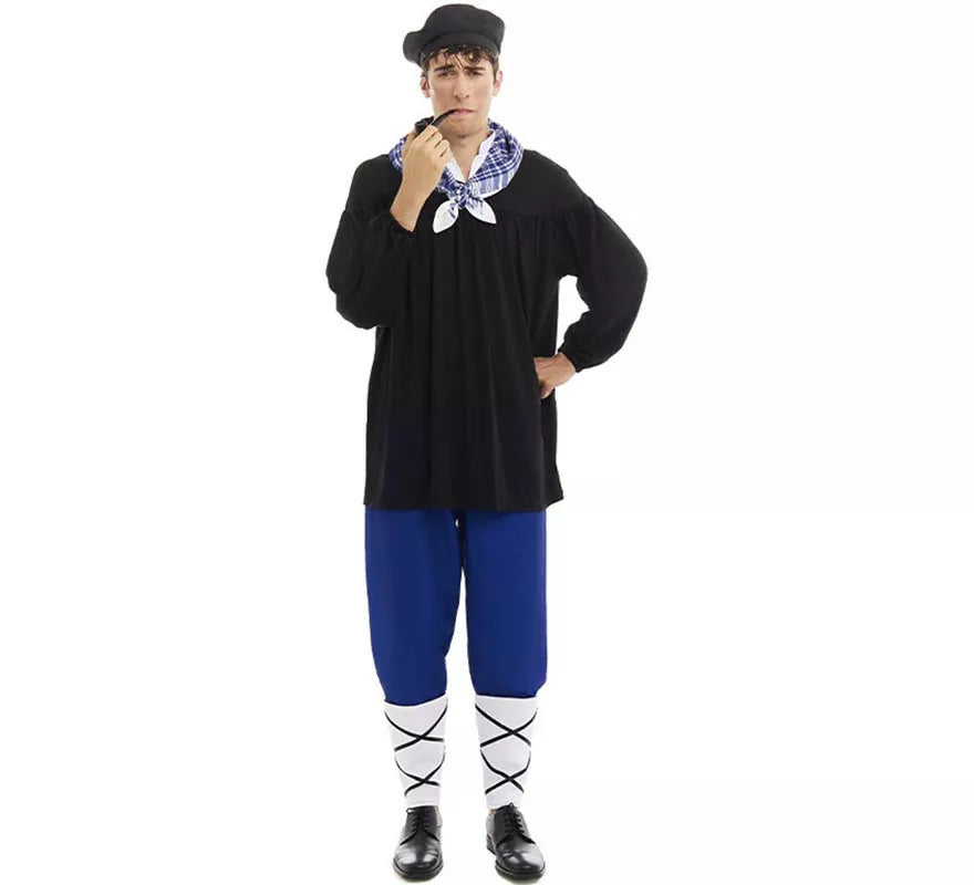 Translation missing: it.Disfraz de Olentzero negro y azul con pañuelo para hombre
