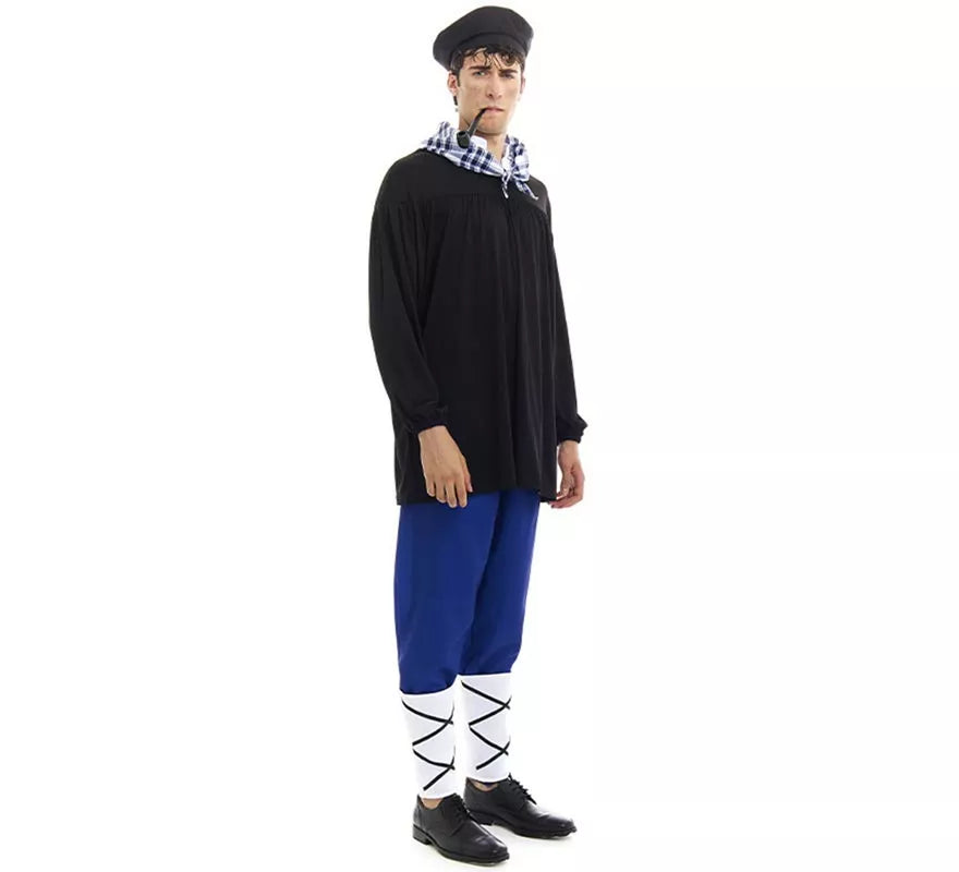 Disfraz de Olentzero negro y azul con pañuelo para hombre