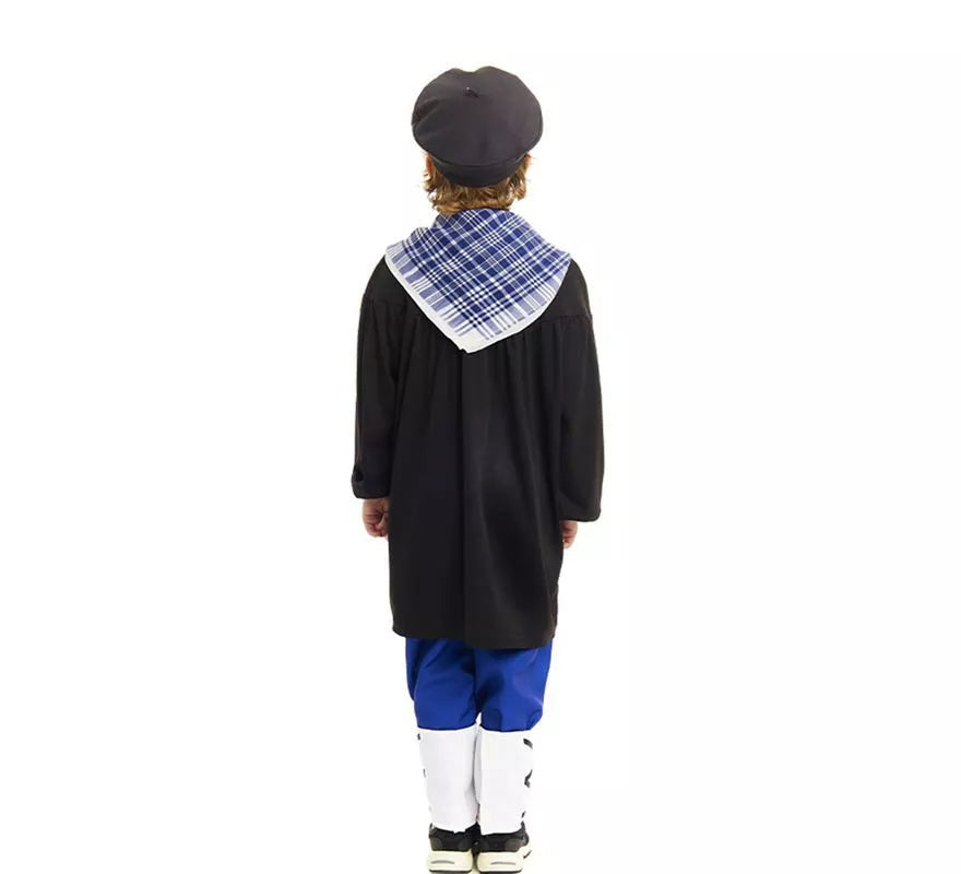 Translation missing: it.Disfraz de Olentzero negro y azul con pañuelo para niño