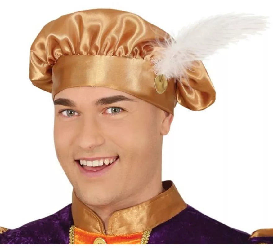 Translation missing: it.Disfraz de Paje morado y naranja con gorro para hombre