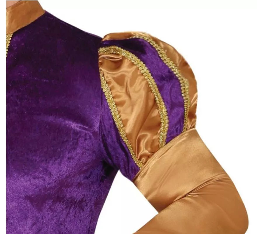 Disfraz de Paje morado y naranja con gorro para hombre