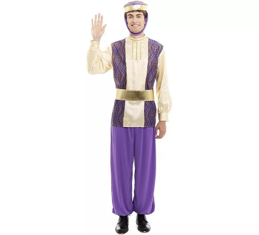 Translation missing: it.Disfraz de Paje Rey Baltasar morado con gorro para hombre