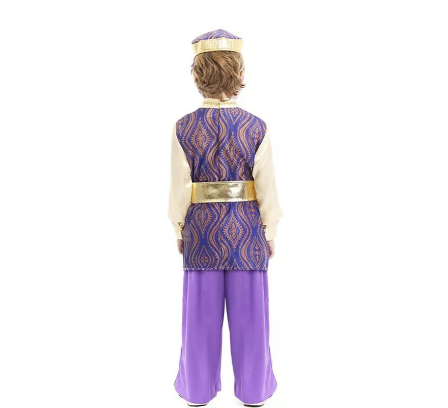 Disfraz de Paje Rey Baltasar morado con gorro para niño