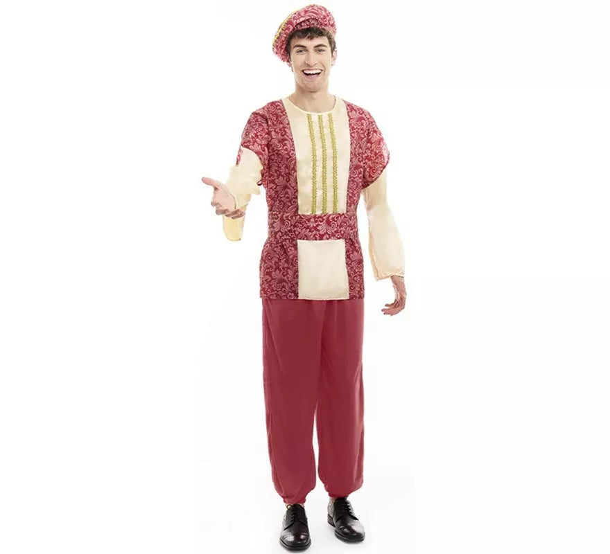 Translation missing: it.Disfraz de Paje Rey Gaspar rojo con gorro para hombre