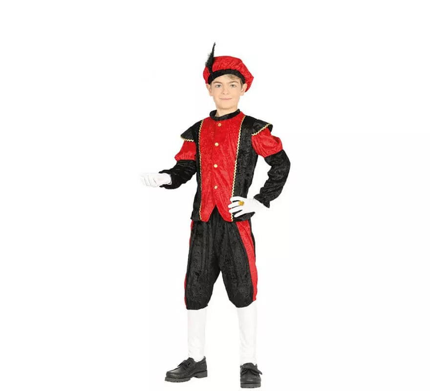 Translation missing: es.Disfraz de Paje Rojo y Negro para niño