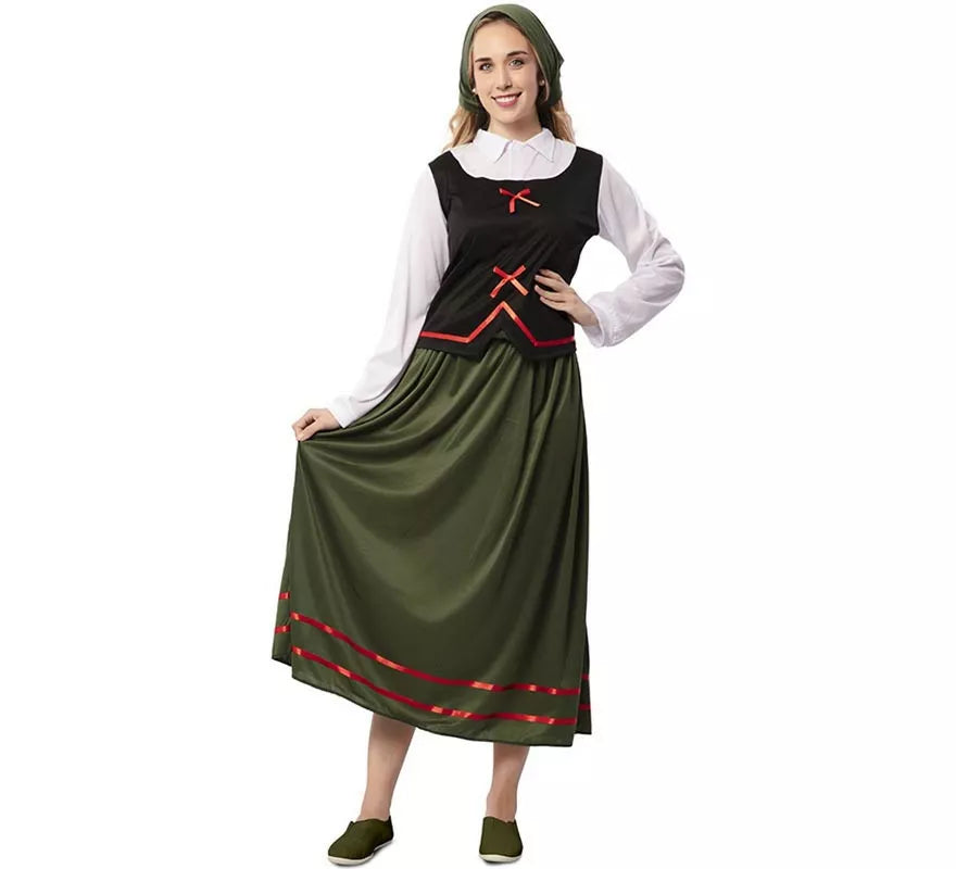 Translation missing: it.Disfraz de Pastora verde con pañuelo para mujer