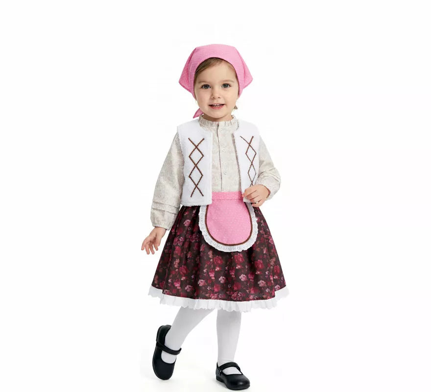 Disfraz de Pastorcita con Pañuelo rosa para niña