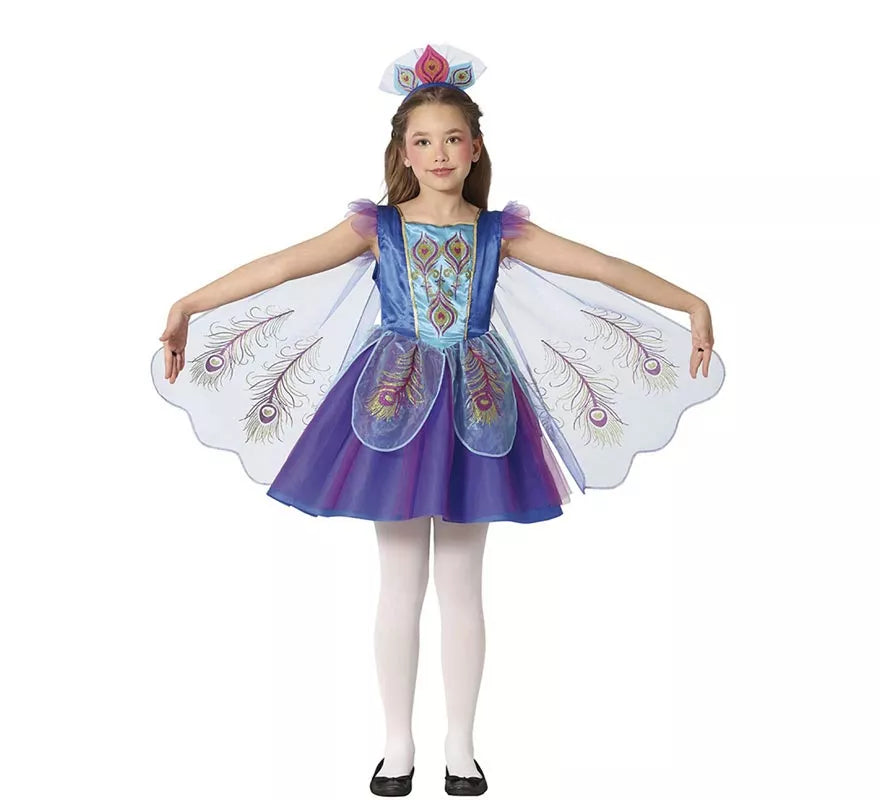 Disfraz de Pavo Real azul elegante para niña