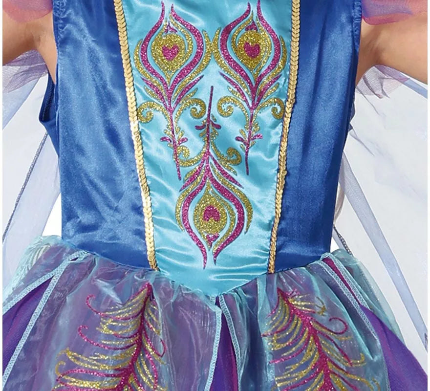 Disfraz de Pavo Real azul elegante para niña