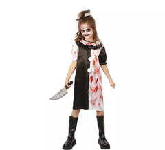 Costume da Clown bianco e nero con sangue finto per bambina