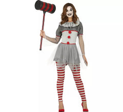Costume da Pagliaccio spaventoso grigio per donna