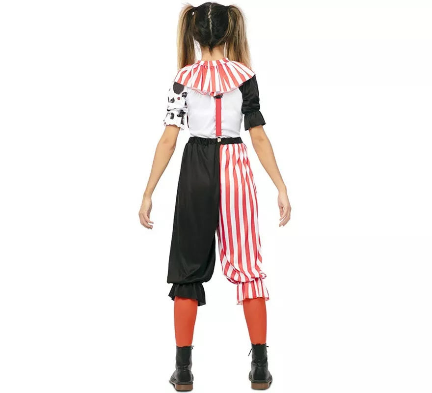 Translation missing: it.Disfraz de Payasa Malvada tricolor con cuello para mujer
