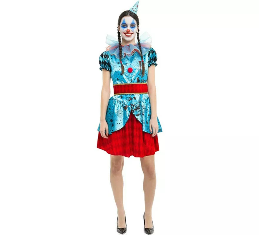 Translation missing: it.Disfraz de Payasa Maniaca azul y rojo para mujer
