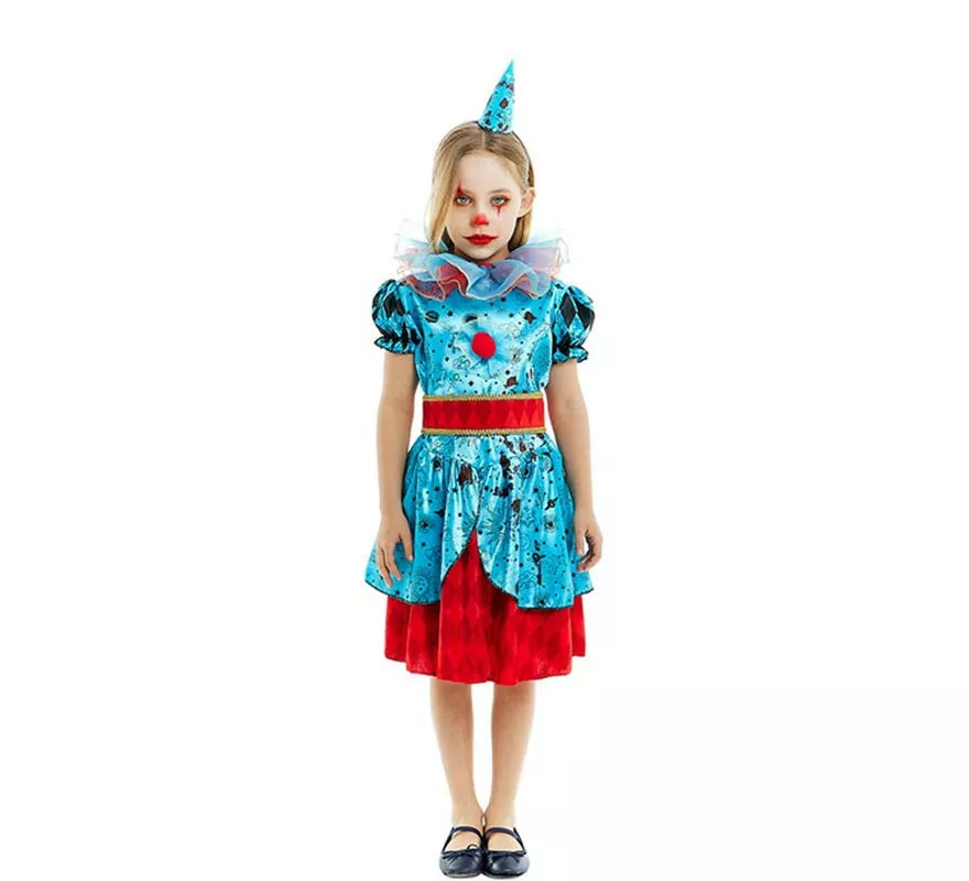 Translation missing: es.Disfraz de Payasa Maniaca azul y rojo para niña y adolescente