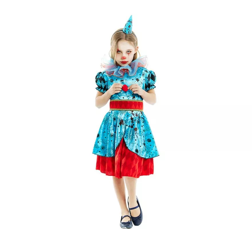 Translation missing: es.Disfraz de Payasa Maniaca azul y rojo para niña y adolescente