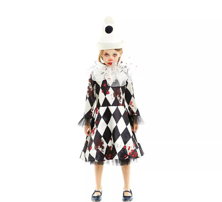Translation missing: it.Disfraz de Payasa Pierrot Asesina con gorro para niña y adolescente