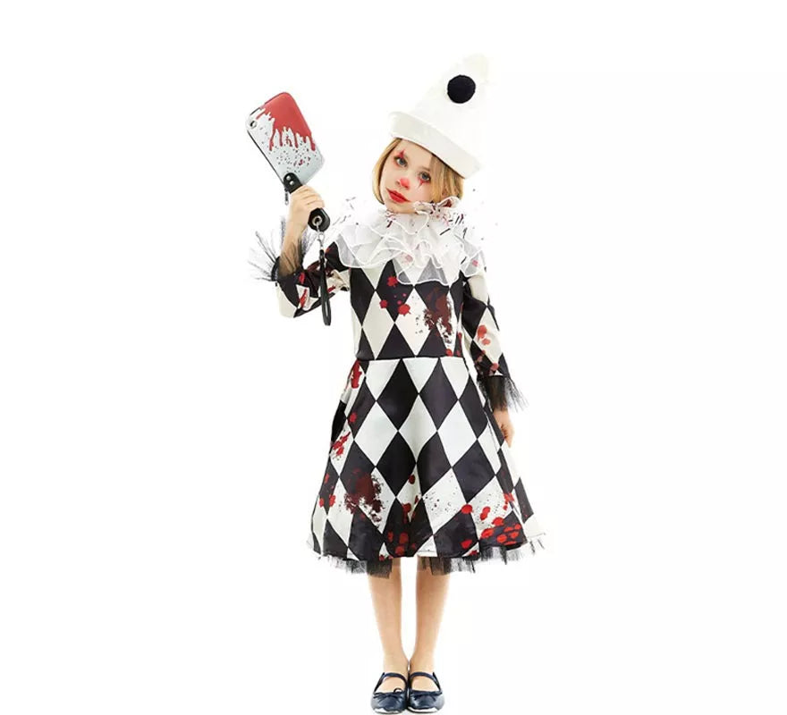 Translation missing: it.Disfraz de Payasa Pierrot Asesina con gorro para niña y adolescente
