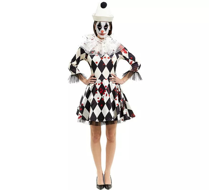 Translation missing: it.Disfraz de Payasa Pierrot asesino con gorro para mujer